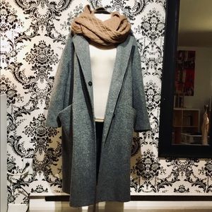 Gray winter coat and scarf